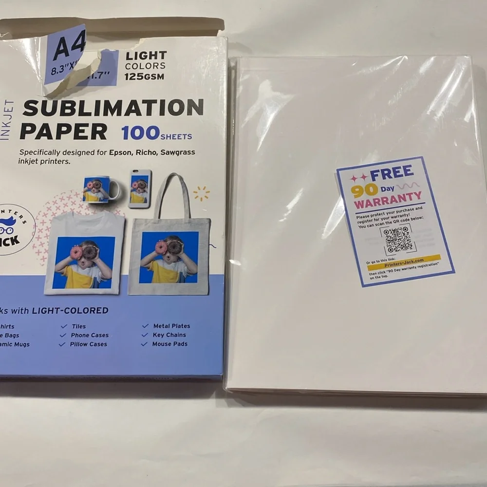 Printers Jack ink jet Sublimation Paper for Light Colors 125gsm open package